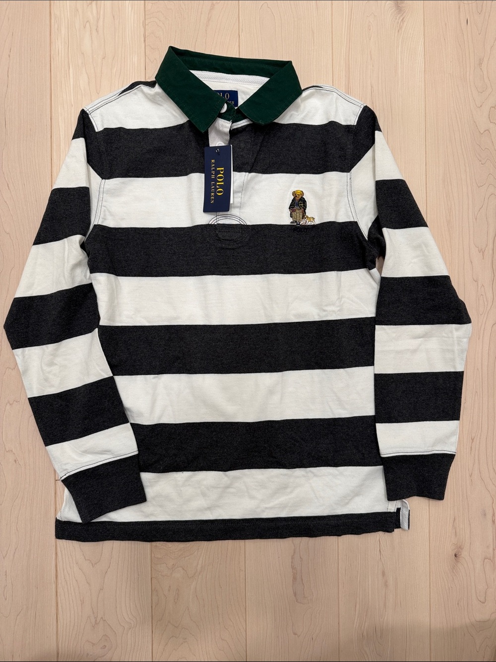Polo Rugby Ralph Lauren Kids Dark & White Striped Rugby Shirt with Bear